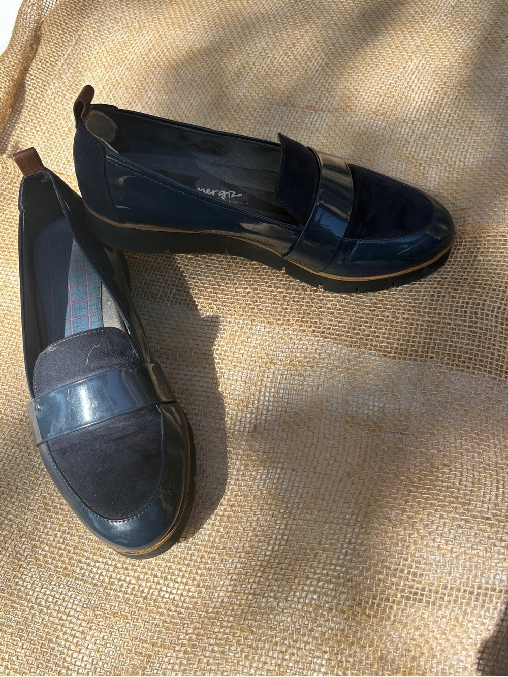 Dr Scholl’s Ladies 8.5 Navy Suede Patent Slip-On Penny Loafers